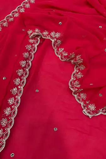Red Color  Beautiful sequins Embroidery Work Georgette Saree