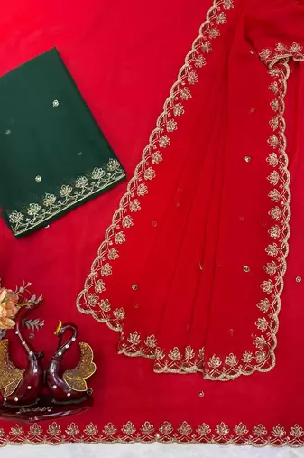 Red Color  Beautiful sequins Embroidery Work Georgette Saree