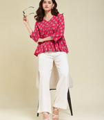 rayon floral handprinted RED short kurti