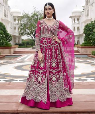 Rani net semi stitched anarkali suit with embroidery & stone work 1