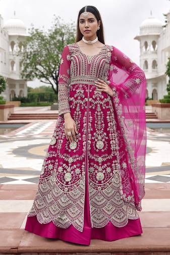 Rani net semi stitched anarkali suit with embroidery & stone work