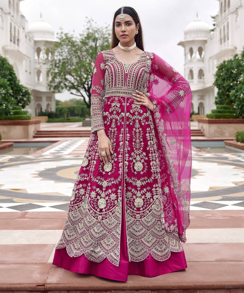 Rani net semi stitched anarkali suit with embroidery & stone work