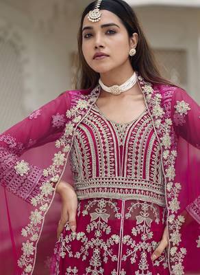 Rani net semi stitched anarkali suit with embroidery & stone work 2
