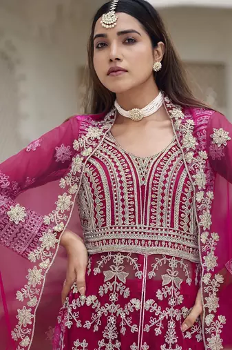 Rani net semi stitched anarkali suit with embroidery & stone work