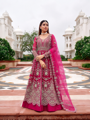 Rani net semi stitched anarkali suit with embroidery & stone work 3