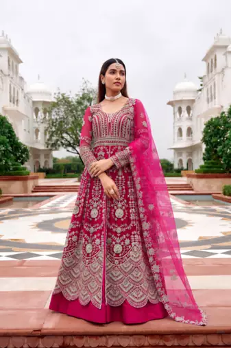 Rani net semi stitched anarkali suit with embroidery & stone work
