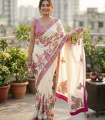 White Color Sequins and Real mirror work with tussles Georgette Saree