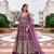Purple net semi stitched anarkali suit with embroidery & stone work