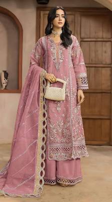 Pink chiffon semi stitched suit with embroidery & sequence work 1