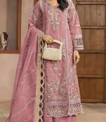 Pink chiffon semi stitched suit with embroidery & sequence work