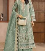 Olive chiffon semi stitched suit with embroidery & sequence work