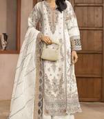 White chiffon semi stitched suit with embroidery & sequence work