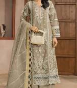 Beige chiffon semi stitched suit with embroidery & sequence work
