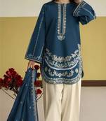 Navy silk blend semi stitched suit with embroidery work