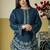 Navy silk blend semi stitched suit with embroidery work