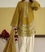 Mustard silk blend semi stitched suit with embroidery work