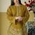 Mustard silk blend semi stitched suit with embroidery work