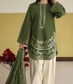 Green silk blend semi stitched suit with embroidery work