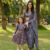 Blue Mother Daughter Fusion Saree Combo | Women's Pre-Stitched Lungi Saree & Girls Dhoti Saree Set