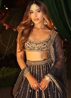 black color Embroidery Work Dori Heavy Sequins Work Crape Silk blend Lehenga Choli Set 1