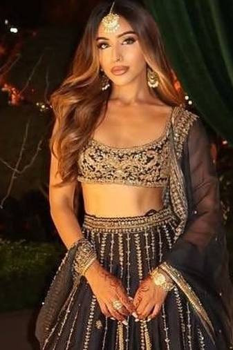 black color Embroidery Work Dori Heavy Sequins Work Crape Silk blend Lehenga Choli Set