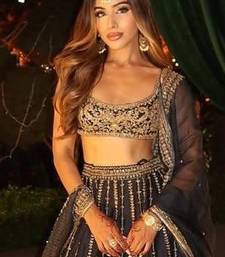 black color Embroidery Work Dori Heavy Sequins Work Crape Silk blend Lehenga Choli Set