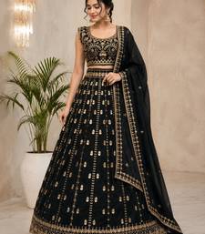 black color Embroidery Work Dori Heavy Sequins Work Crape Silk blend Lehenga Choli Set