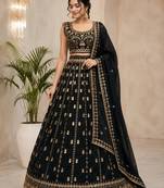 black color Embroidery Work Dori Heavy Sequins Work Crape Silk blend Lehenga Choli Set