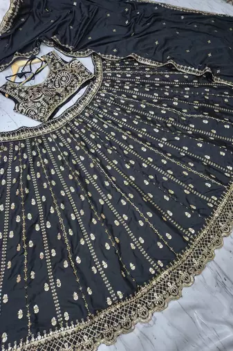 black color Embroidery Work Dori Heavy Sequins Work Crape Silk blend Lehenga Choli Set