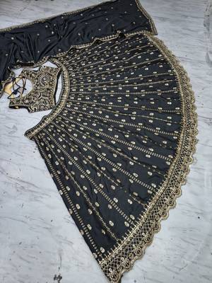 black color Embroidery Work Dori Heavy Sequins Work Crape Silk blend Lehenga Choli Set 3