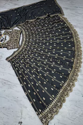 black color Embroidery Work Dori Heavy Sequins Work Crape Silk blend Lehenga Choli Set