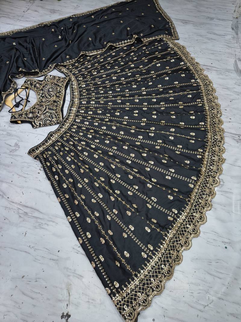 black color Embroidery Work Dori Heavy Sequins Work Crape Silk blend Lehenga Choli Set
