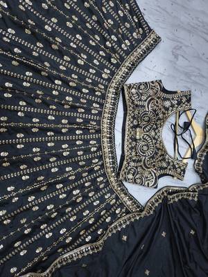 black color Embroidery Work Dori Heavy Sequins Work Crape Silk blend Lehenga Choli Set 4