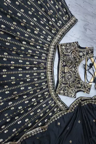 black color Embroidery Work Dori Heavy Sequins Work Crape Silk blend Lehenga Choli Set