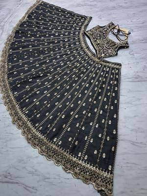 black color Embroidery Work Dori Heavy Sequins Work Crape Silk blend Lehenga Choli Set 5