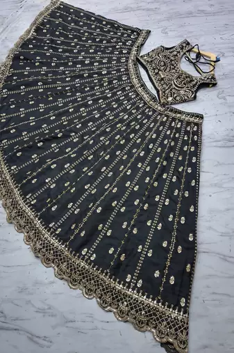 black color Embroidery Work Dori Heavy Sequins Work Crape Silk blend Lehenga Choli Set