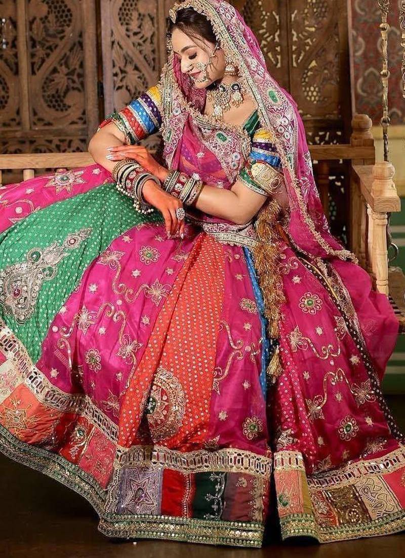 Multi Digital Print Fully Mirror Cotton Lahenga Choli Set