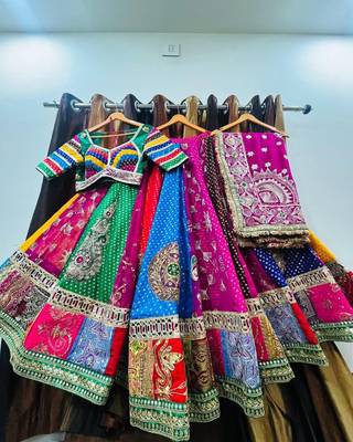 Multi Digital Print Fully Mirror Cotton Lahenga Choli Set 3