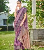 Women dusty mauve silk blend banarasi jacquard woven saree with blouse