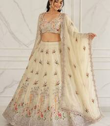 beige color Embroidery Cutwork Dori Heavy work Silk blend Lehenga Choli Set
