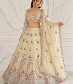 beige color Embroidery Cutwork Dori Heavy work Silk blend Lehenga Choli Set