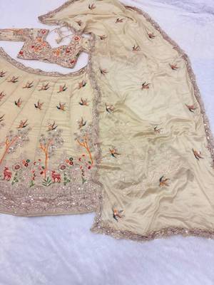 beige color Embroidery Cutwork Dori Heavy work Silk blend Lehenga Choli Set 2