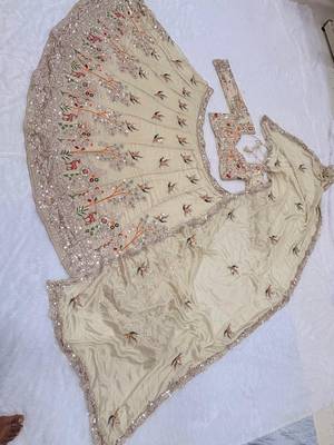 beige color Embroidery Cutwork Dori Heavy work Silk blend Lehenga Choli Set 3