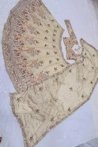 beige color Embroidery Cutwork Dori Heavy work Silk blend Lehenga Choli Set
