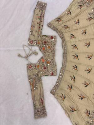 beige color Embroidery Cutwork Dori Heavy work Silk blend Lehenga Choli Set 5