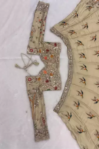 beige color Embroidery Cutwork Dori Heavy work Silk blend Lehenga Choli Set