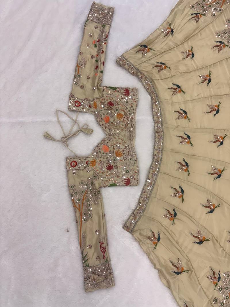 beige color Embroidery Cutwork Dori Heavy work Silk blend Lehenga Choli Set