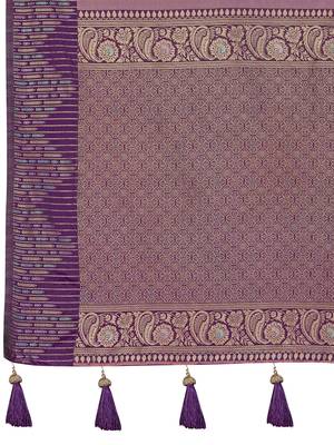 Women dusty mauve silk blend banarasi jacquard woven saree with blouse 5