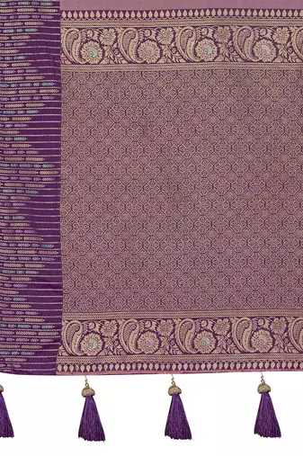 Women dusty mauve silk blend banarasi jacquard woven saree with blouse