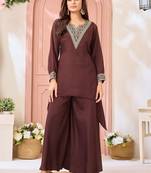 Chinon embroidery & coding work fancy kurta palazzo set for women 